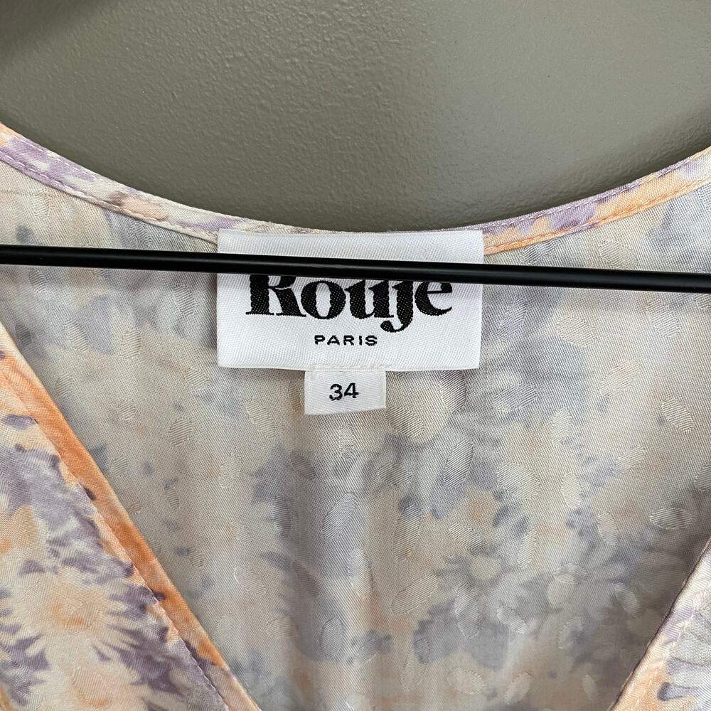 Rouje Linette Dress in Peach FR34 (XS) Pastel Pink Cream Blue Satin Maxi French - Picture 10 of 16